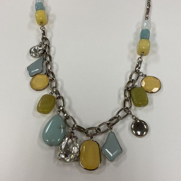 Ann taylor Loft silver, yellow, ice blue beads and rhinestone long necklace - Picture 3 of 6